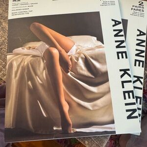 Anne Klein Polished Sheer Pantyhose 2 pairs: 1 Nude & 1 black package Large, NWT